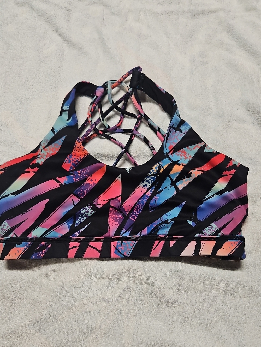 Constantly Varied Gear Black Multicolor 90s Theme Strappy Sports Bra